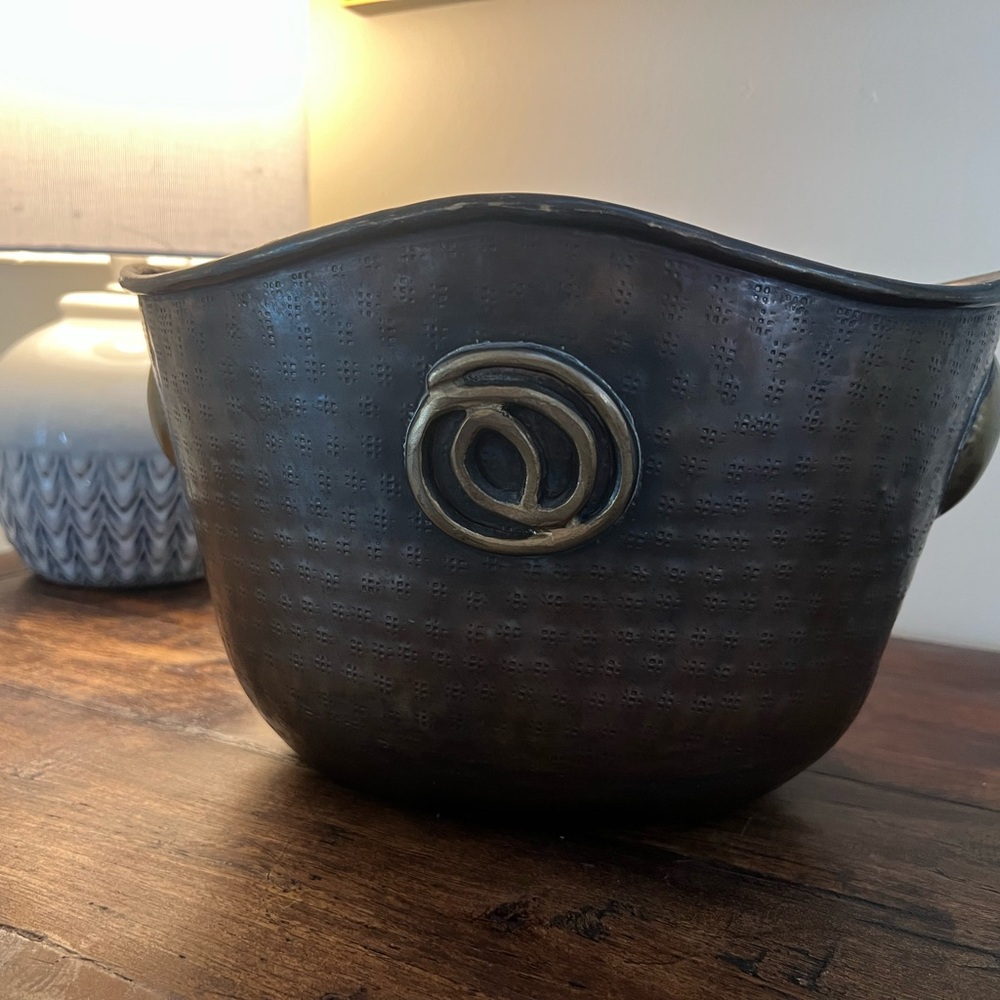 Vintage Metal Brass Copper Planter Cache Pot‎ Hammered Finish